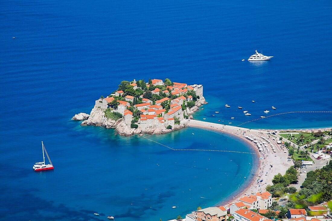 Sveti Stefan, Adriatic island from above, Montenegro