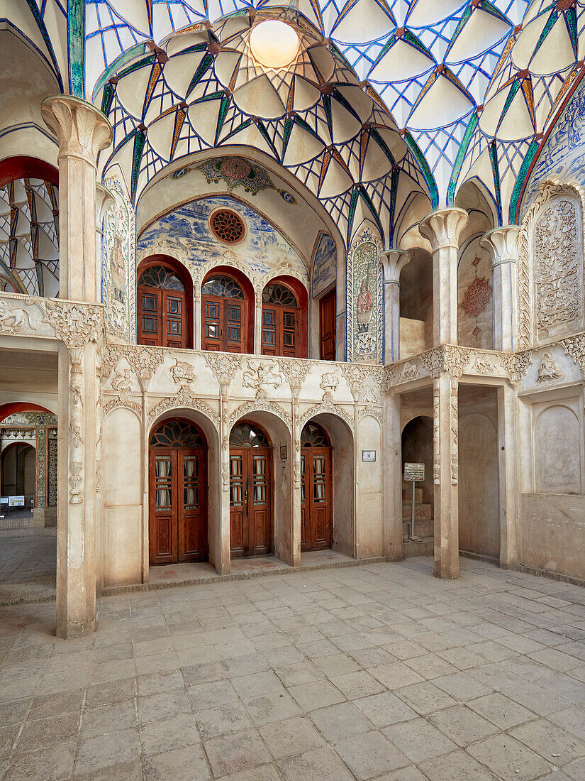 Interior view of the Borujerdi House, traditional rich Persian house built in 1857. Kashan, Iran.