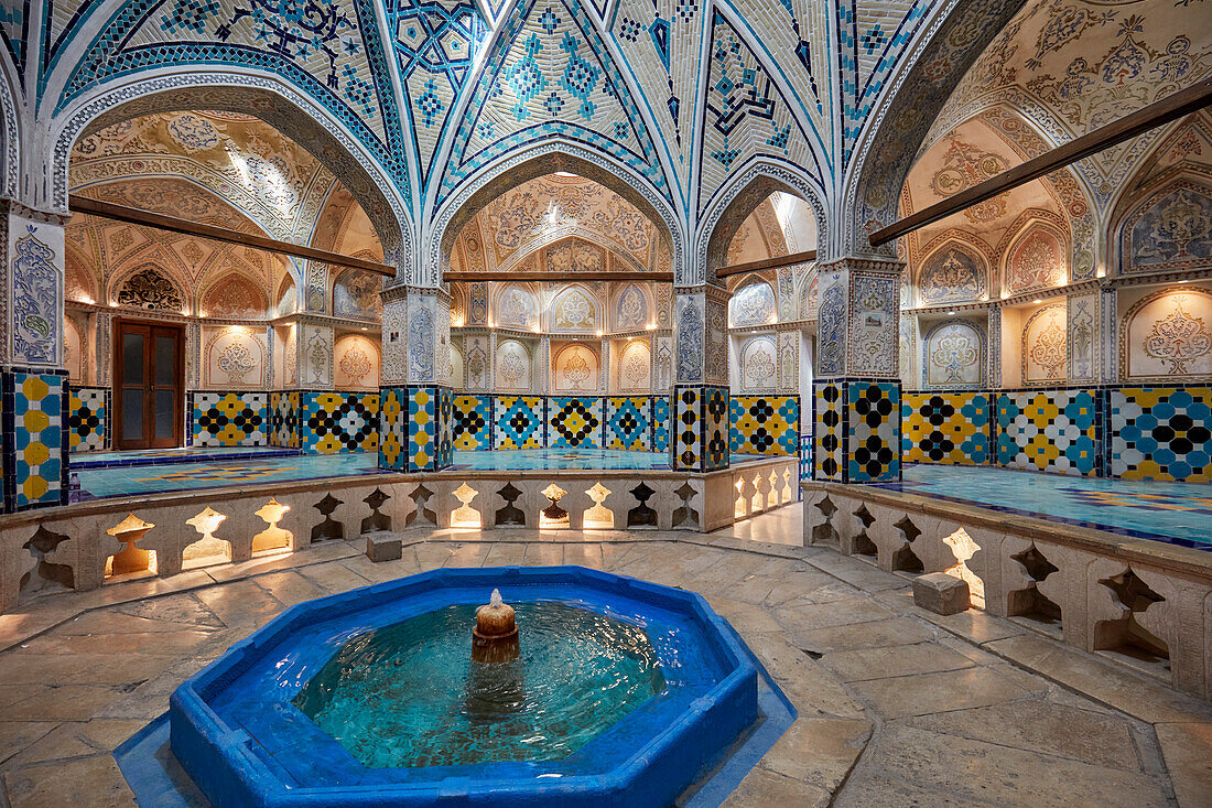 Interior view of Sultan Amir Ahmad Bathhouse, aka Qasemi Bathhouse, traditional Iranian public bathhouse, which is now a museum. Kashan, Iran.