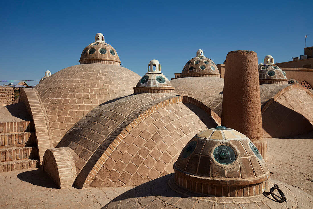 The roof domes of Sultan Amir Ahmad Bathhouse, aka Qasemi Bathhouse, traditional Iranian public bathhouse, which is now a museum. Kashan, Iran.