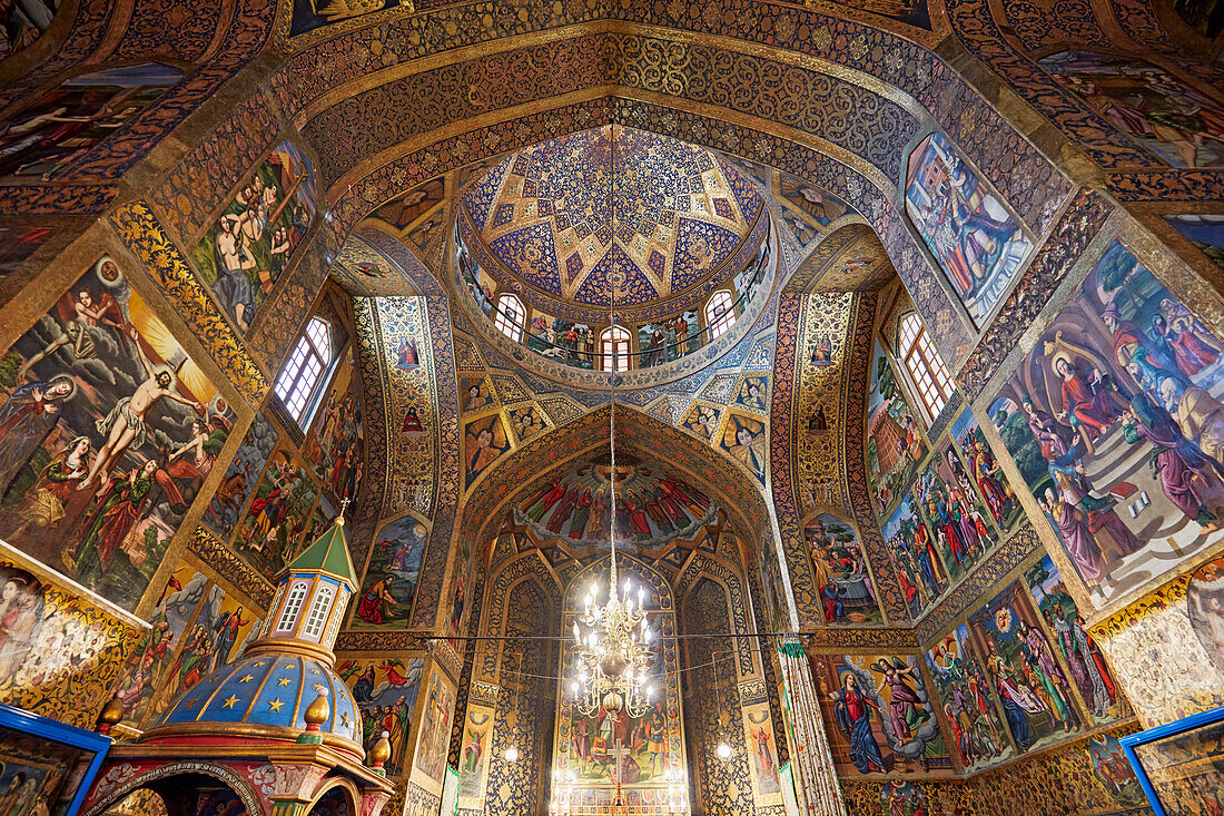 Interior view of the 17th century Holy Savior Cathedral (Vank Cathedral) in the New Julfa, Armenian quarter of Isfahan, Iran.