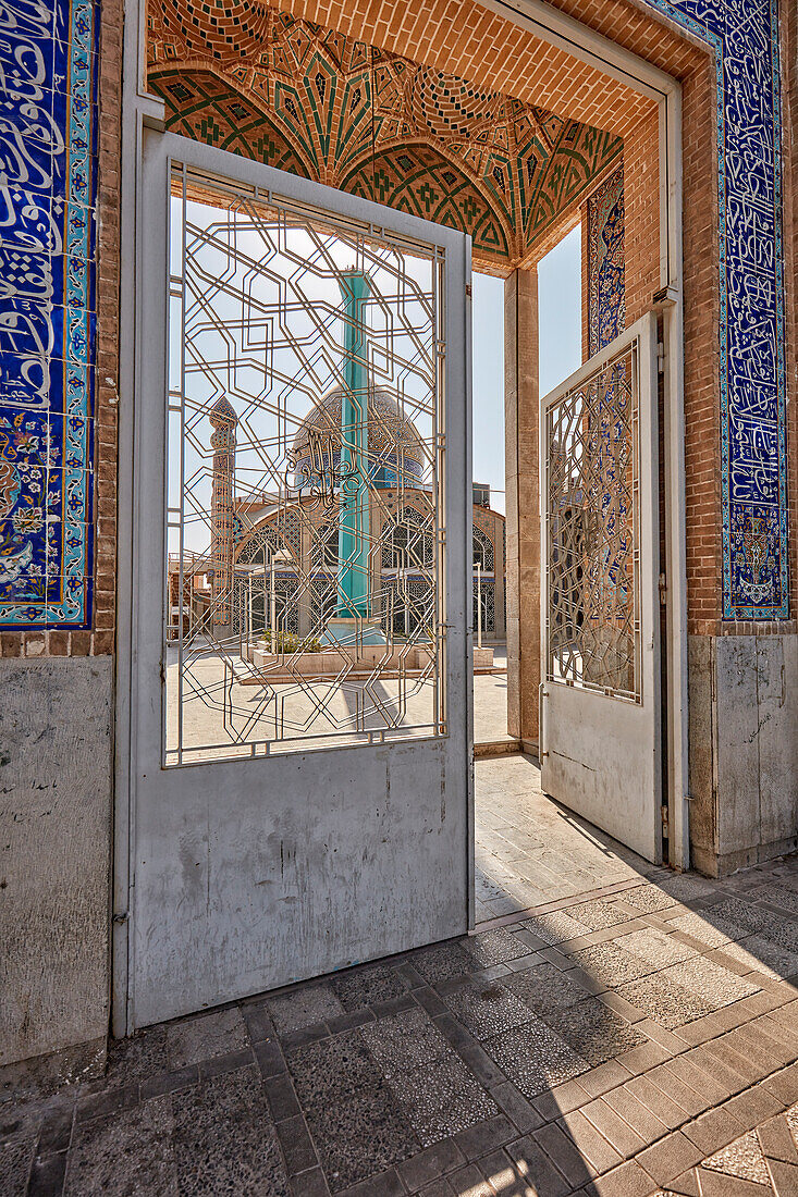 Outer entrance gate of the Hazireh Mosque in Yazd, Iran.