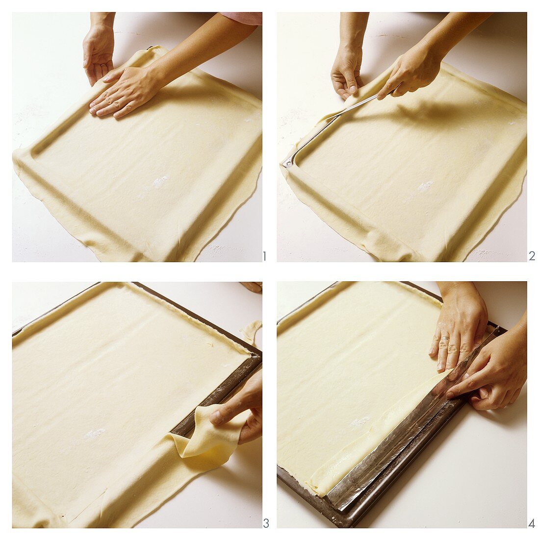 Laying out dough for tray-baked cake