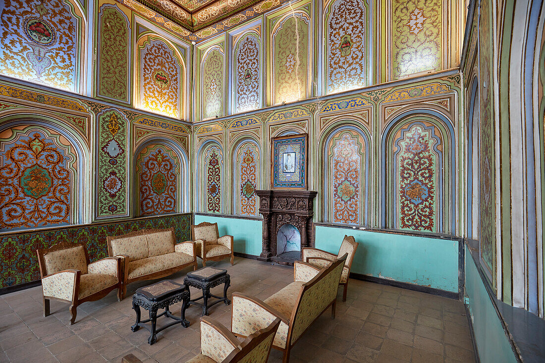 Interior view of a sitting room in Qavam House (Narenjestan-e Ghavam), 19th century historic house. Shiraz, Iran.