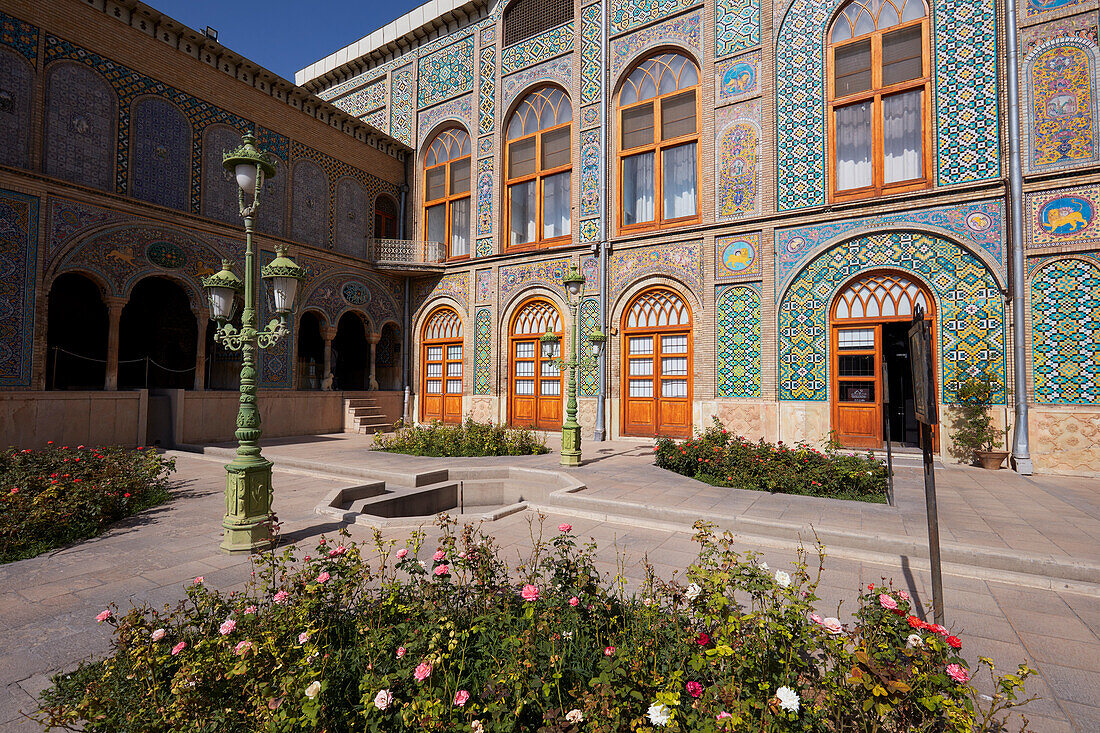 Exterior view of the Golestan Palace, former royal residence of the Qajar dynasty and UNESCO World Heritage Site. Tehran, Iran.