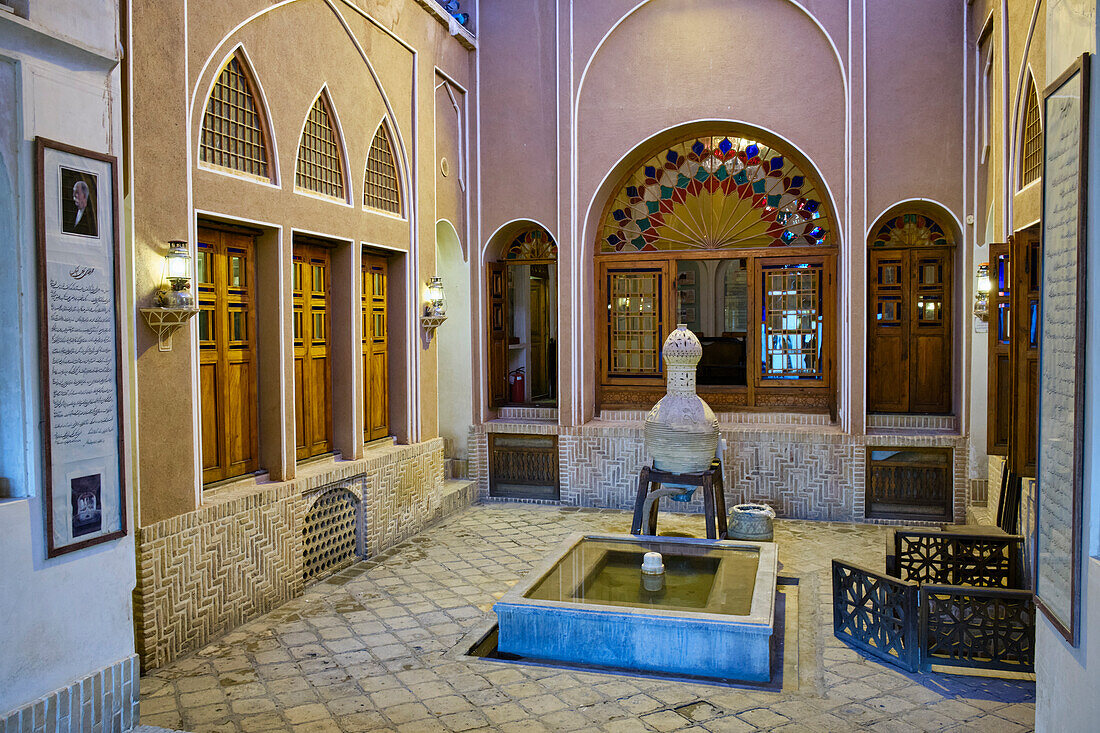 Interior view of the Taj House, historic 19th century mansion in Kashan, Iran.