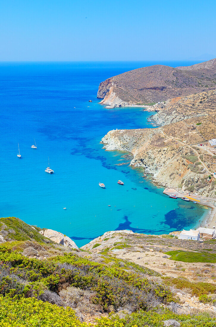 Agali bay, top view, Agali, Folegandros Island, Cyclades Islands, Greece