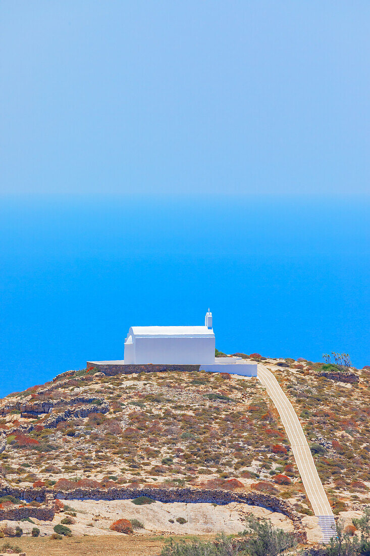 View of Folegandros Island multicolored rocks coastline, Chora, Folegandros Island, Cyclades Islands, Greece