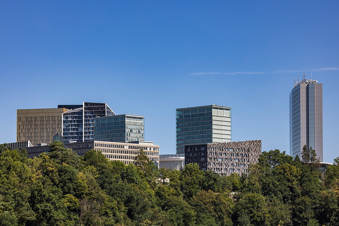  Modern high-rise buildings on the Kirchberg plateau in the Kirchberg district of the city, Luxembourg, Luxembourg, Europe 