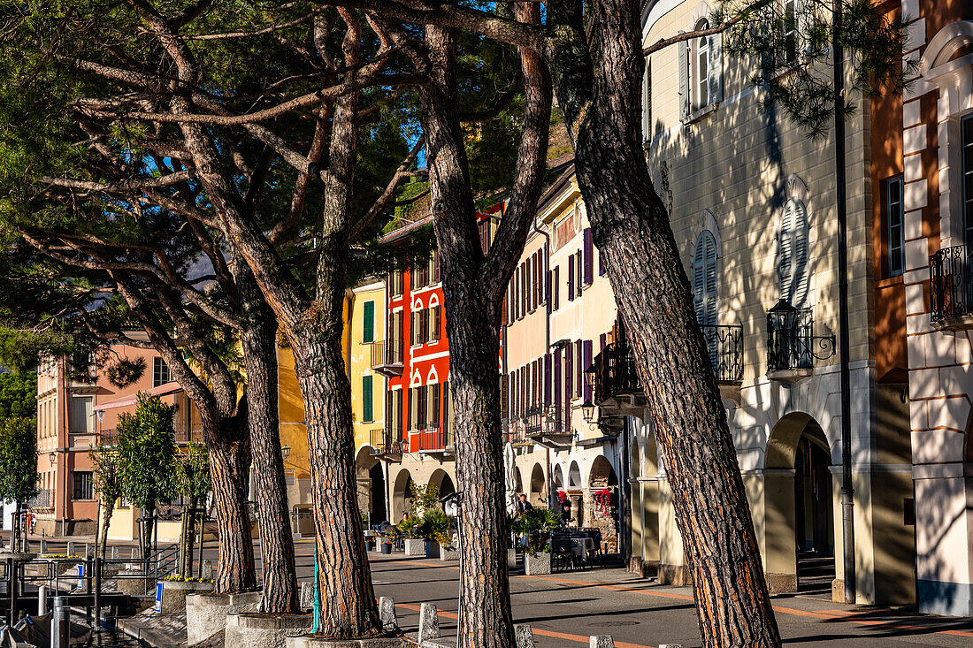 Old Beautiful Town with Building and Trees in a Sunny Day in Morcote, Ticino, Switzerland.