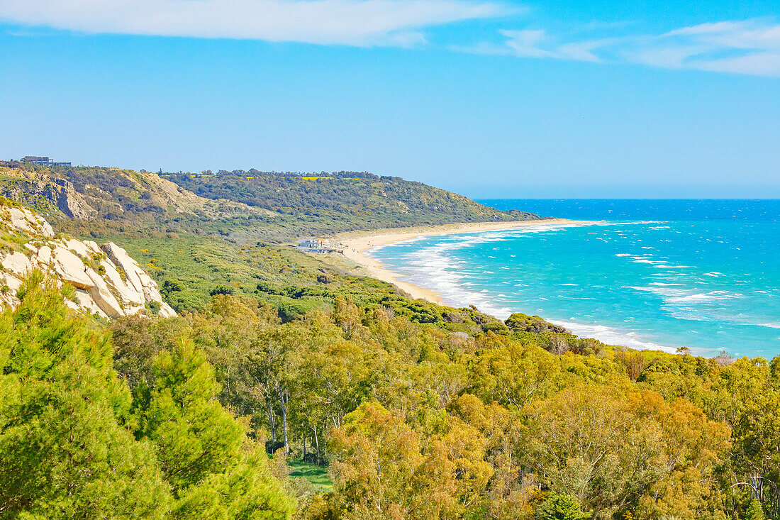  Strand von Eraclea Minoa, erhöhte Ansicht, Cattolica Eraclea, Bezirk Agrigento, Sizilien, Italien 