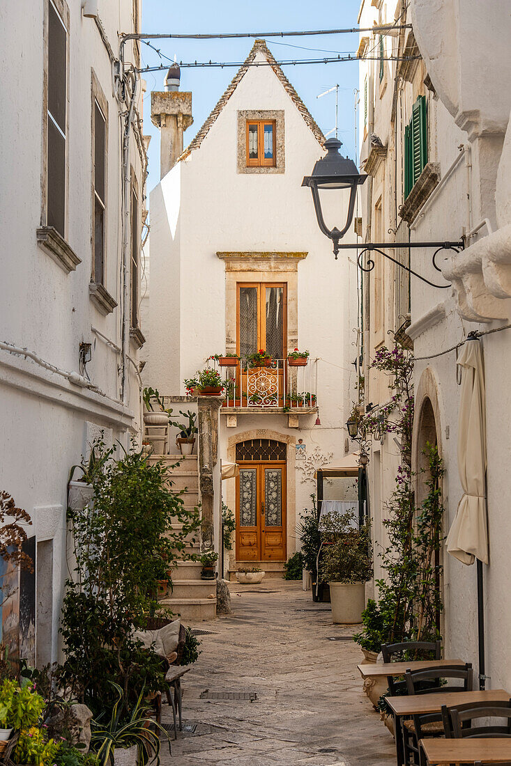 Charming narrow streets of Locorotondo, Puglia, Italy.