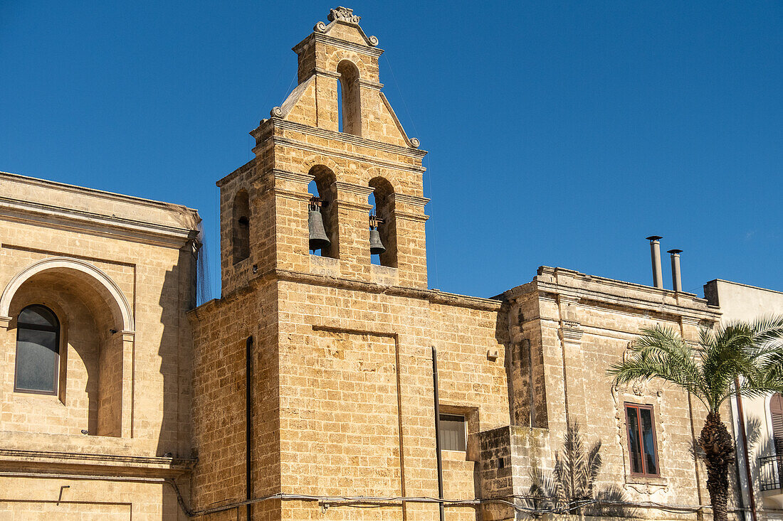 Old church with bell tower in Mesagne, Puglia, Italy.