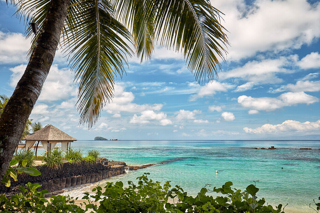 View of the Mendira Bay from Candi Beach Resort and Spa. Candidasa, Manggis subdistrict, Karangasem regency, Bali, Indonesia.