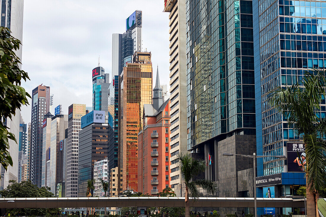 Modern high-rise buildings on the Gloucester Road. Wan Chai, Hong Kong, China.