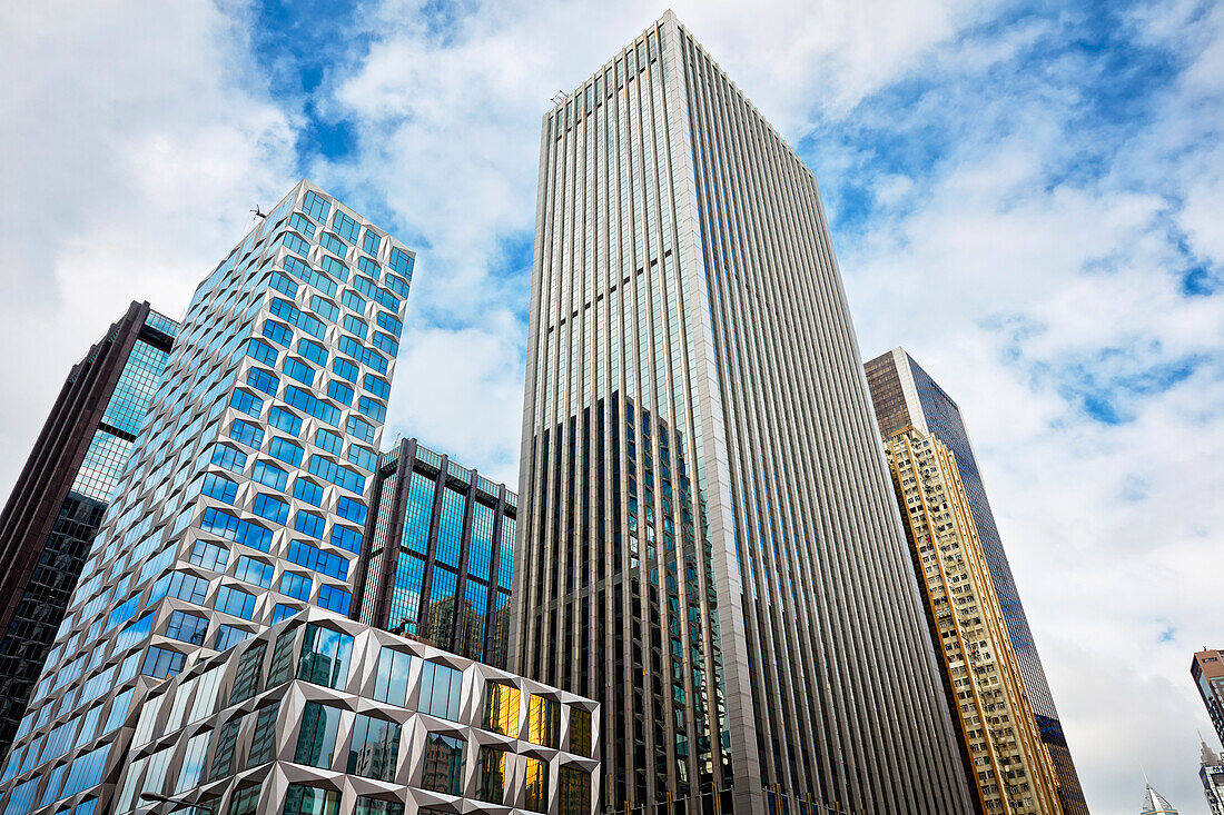 Exterior view of the skyscrapers on Gloucester Road. Wan Chai, Hong Kong, China.