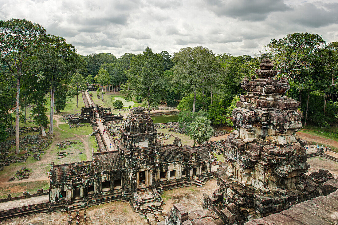 Scenic view from the top level of the ancient Baphuon temple in the Angkor Archaeological Park, Siem Reap Province, Cambodia.