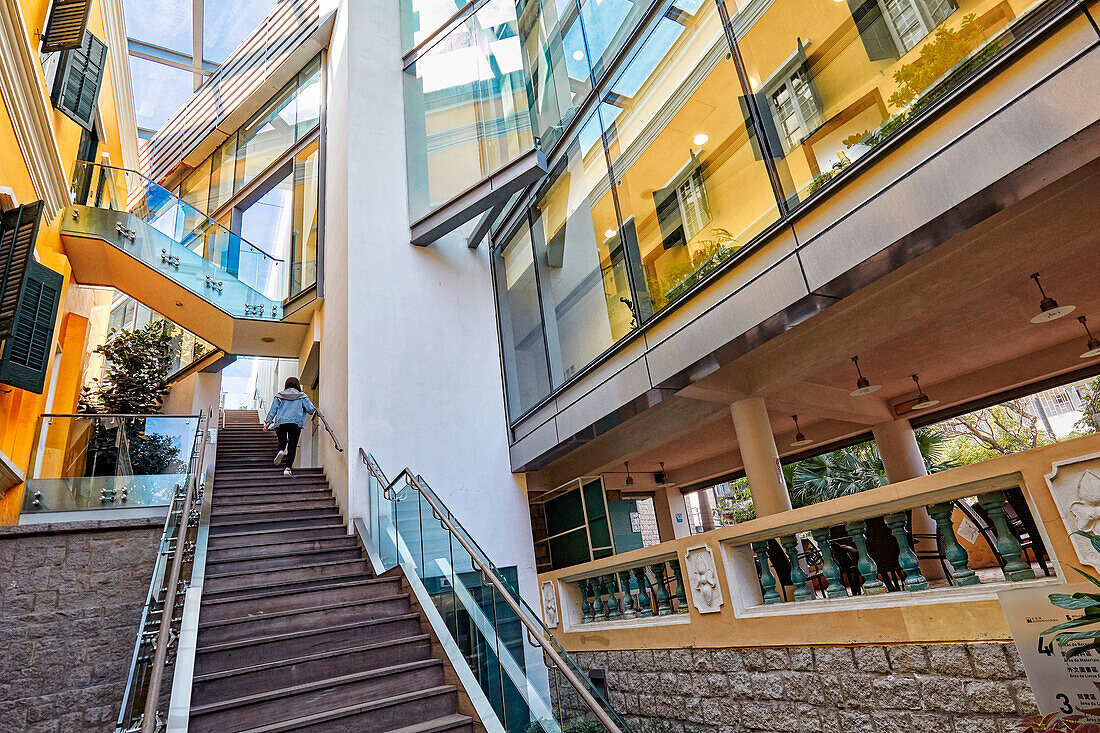 Modern atrium built in the historic colonial mansion which now housing Sir Robert Ho Tung Library. Macau, China.