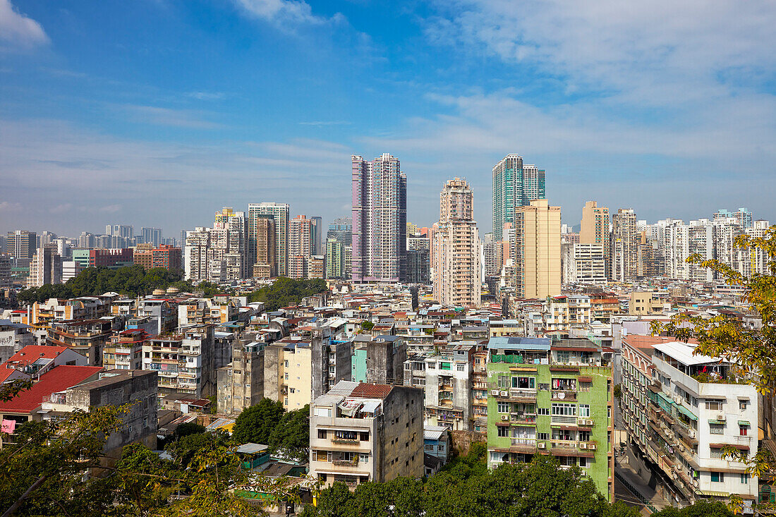 Elevated view of Macau city from the Mount Fortress. Macau, China.