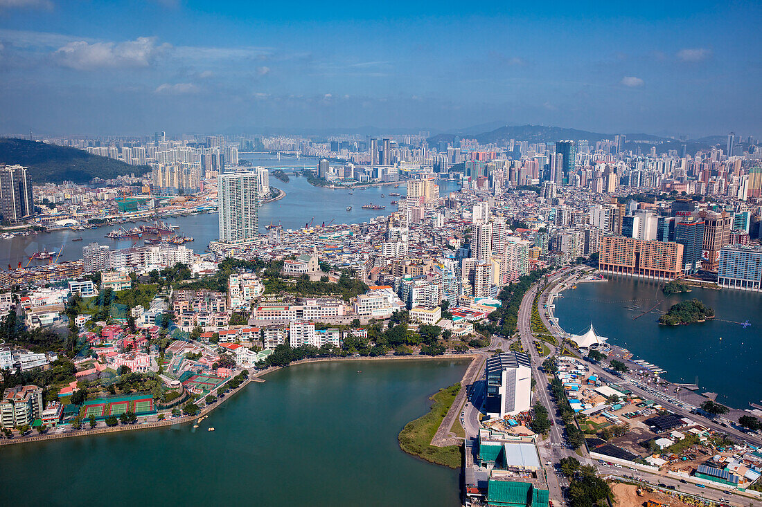 Aerial view of the Macau Peninsula. Macau, China.