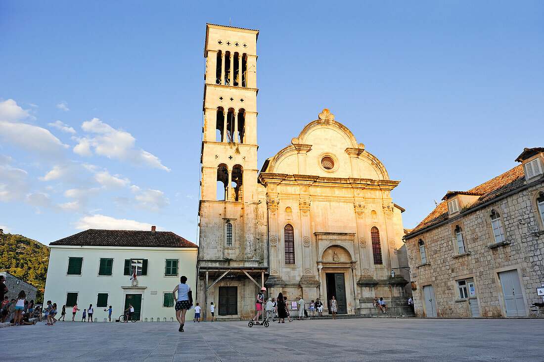 St Stephen's square and Cathedral, Hvar city, Hvar island, Croatia, Southeast Europe