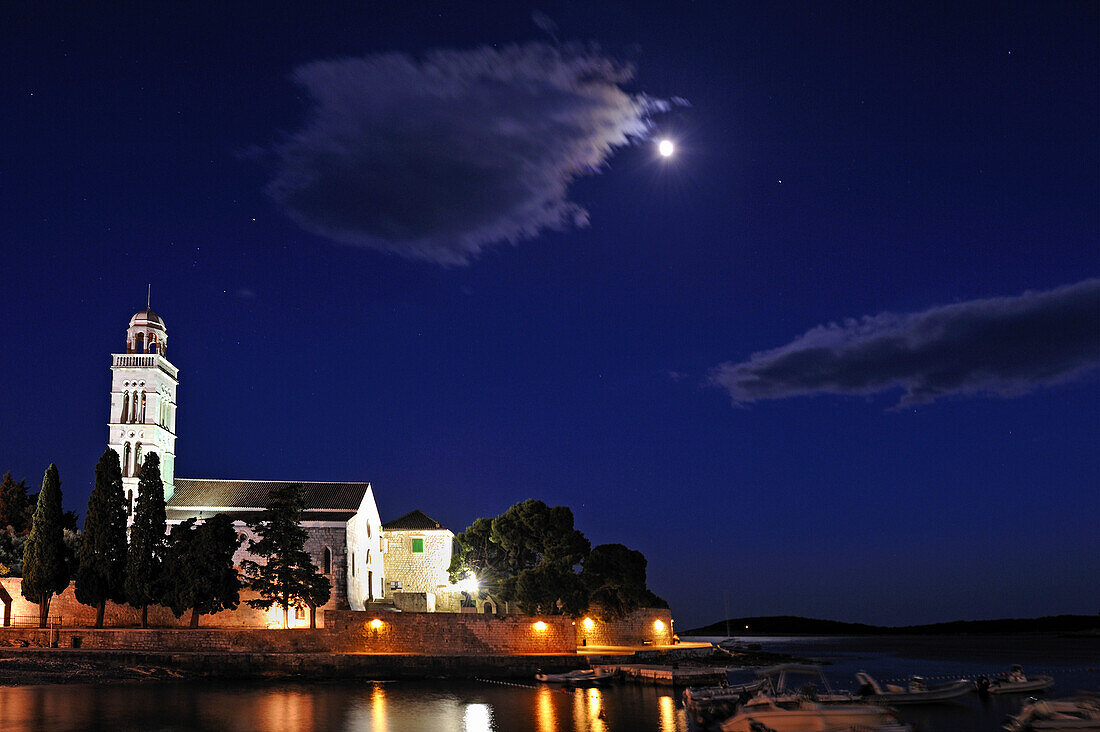 Franciscan monastery and church of Our Lady of Grace by night, Hvar city, Hvar island, Croatia, Southeast Europe