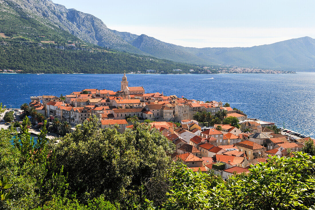 Blick auf die Altstadt von Korcula, Insel Korcula, bei Dubrovnik, Dalmatien, Kroatien, Südosteuropa