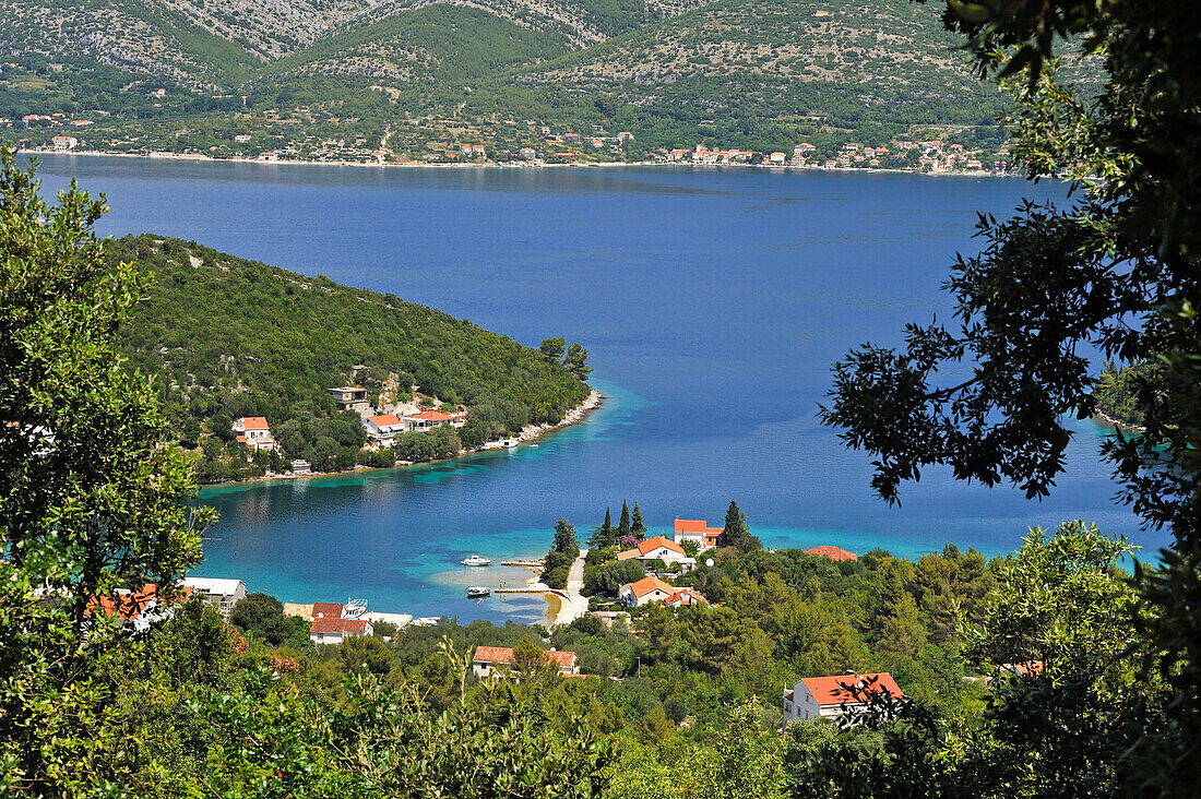 Blick auf die Bucht von Banja, Zrnovska banja, Insel Korcula, bei Dubrovnik, Dalmatien, Kroatien, Südosteuropa