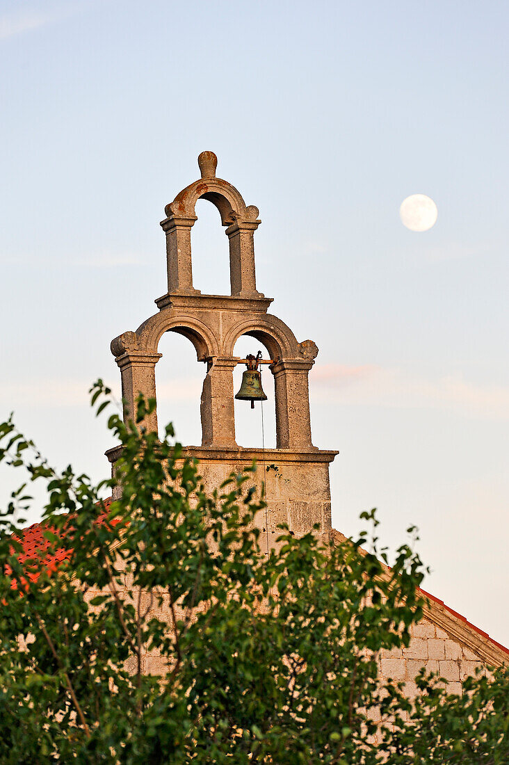 bell tower at moonlight, Lastovo town, Lastovo island, Croatia, Southeast Europe