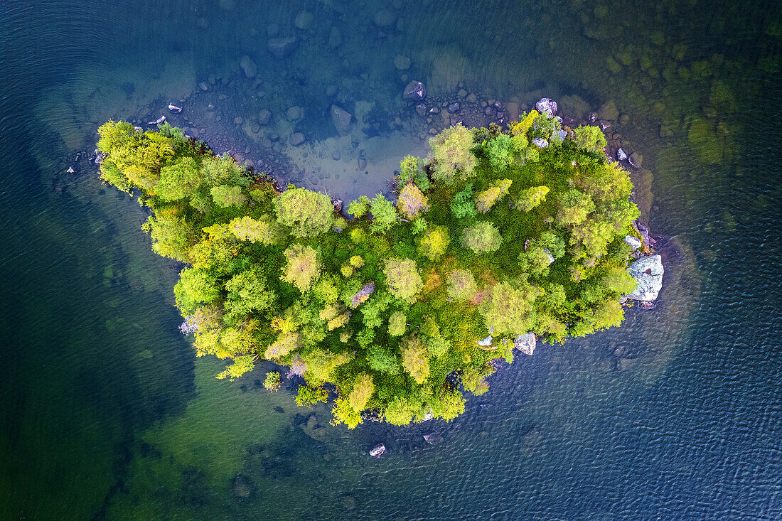  summer, aerial view, island, lake, Jokkmokk, Lapland, Sweden, Europe 