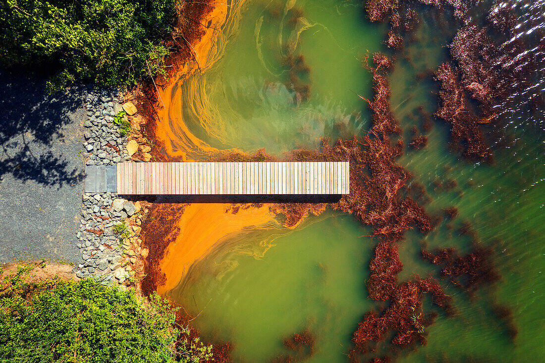  Summer, aerial view, jetty, Hainer See, Saxony, Germany, Europe 