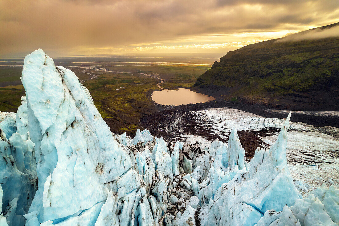 Sommer, Luftaufnahme, Aerial, Gletscher, Fluss, See, Berge, Island, Europa