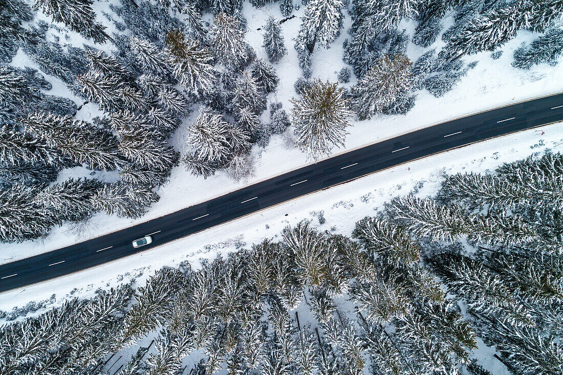  Winter, aerial photography, mountain, forest, Harz, High Harz, Saxony-Anhalt, Germany, Europe 