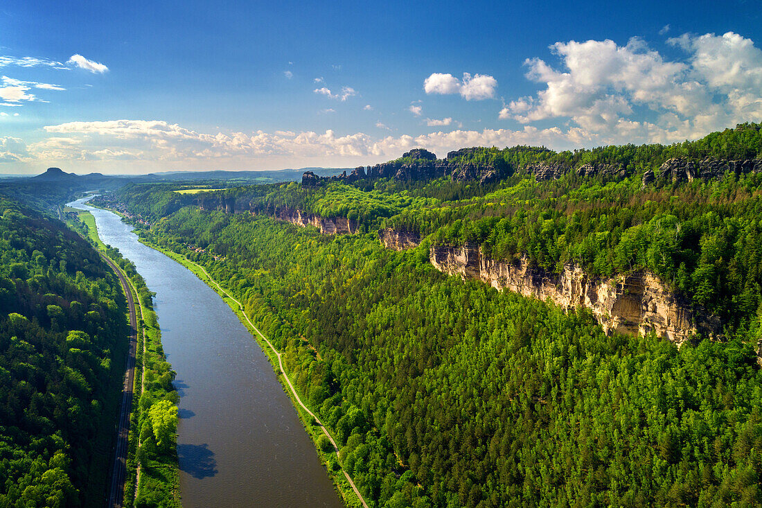  summer, aerial view, mountains, forest, Saxon Switzerland, Saxony, Germany, Europe 