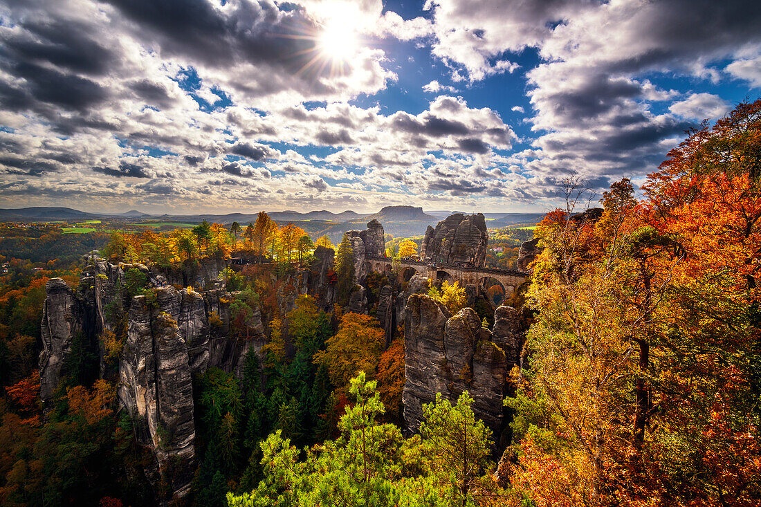  sunset, golden hour, cliffs, bridge, Bastei, Saxon Switzerland, Saxony, Germany, Europe 