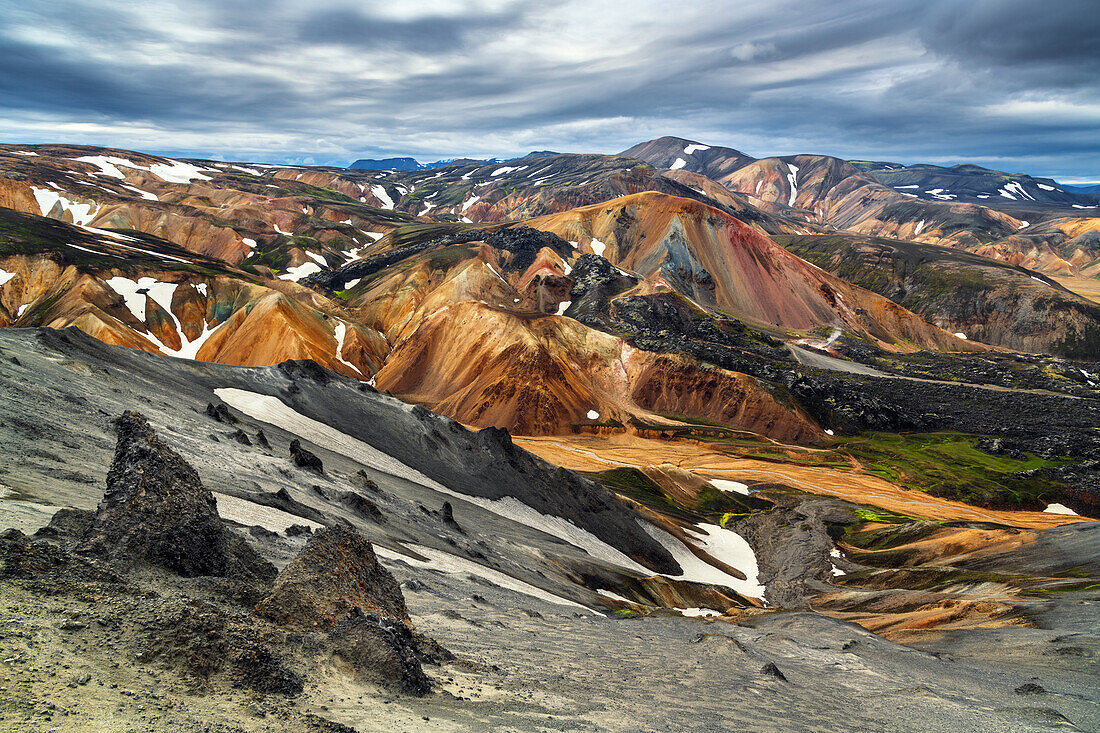 Gipfel, Rhyolithberge, Hochland, Wüste, Vulkanlandschaft, Karg, Berge, Landmannalaugar, Island, Europa