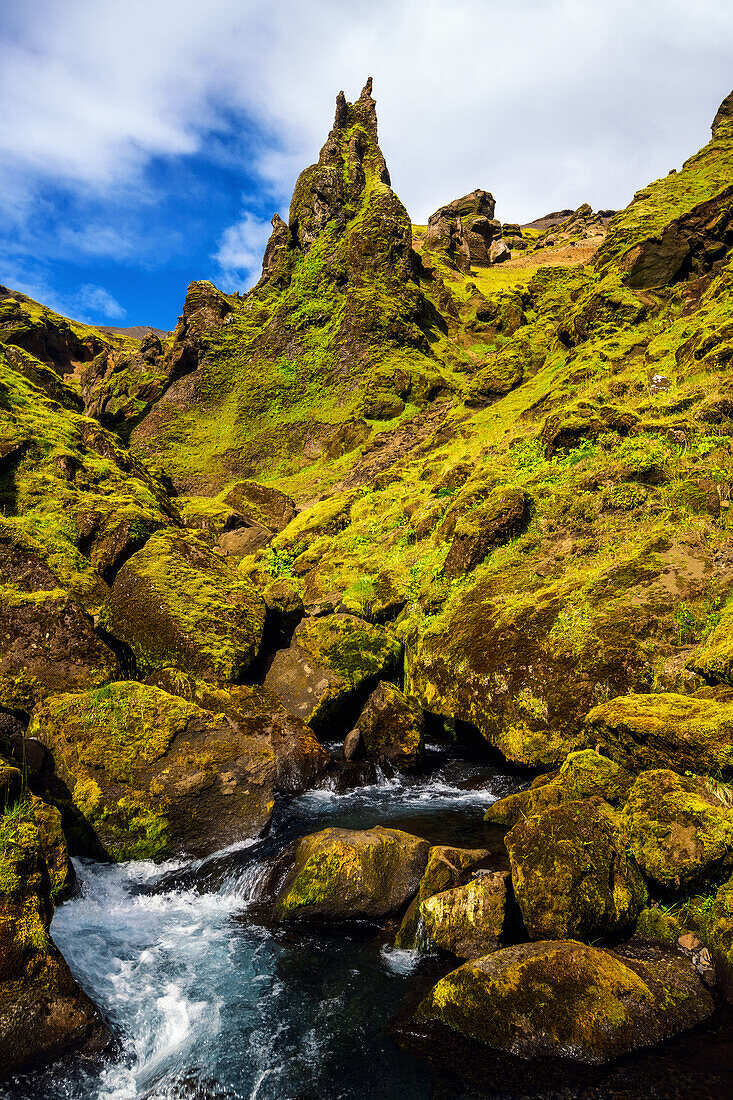 Ãžakgil, Thakgil, Wasserfall, Tal, Schlucht, Hochland, Vulkanlandschaft, Berge, Island, Europa