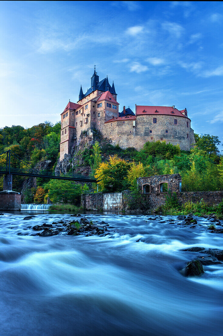 Sonnenuntergang, Blaue Stunde, Burg, Kriebstein, Zschopau, Sachsen, Deutschland, Europa