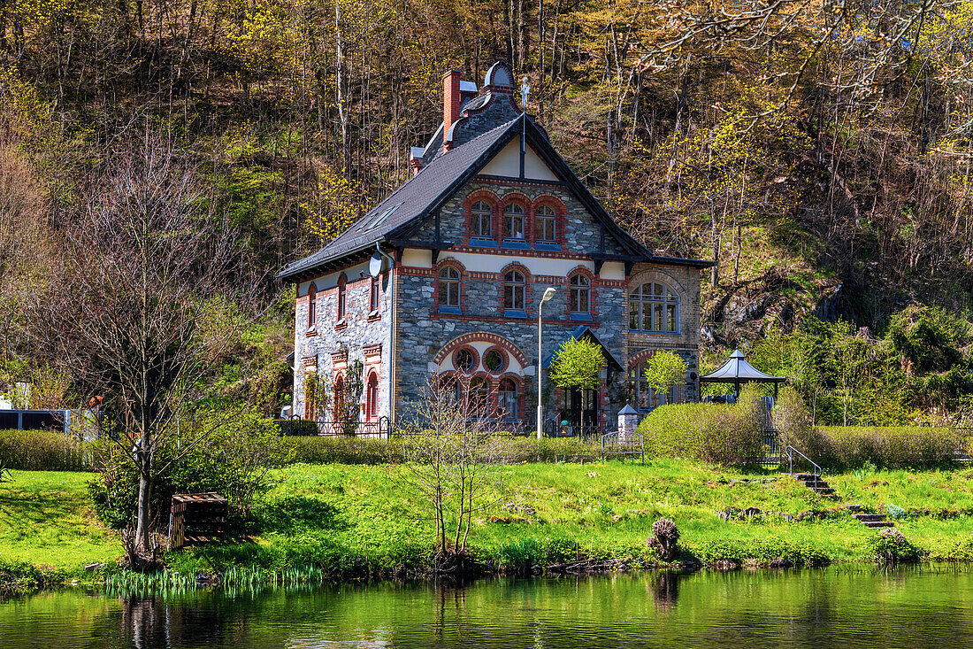  house, river, Bode, valley, gorge, Treseburg, Harz, Saxony-Anhalt, Germany, Europe 