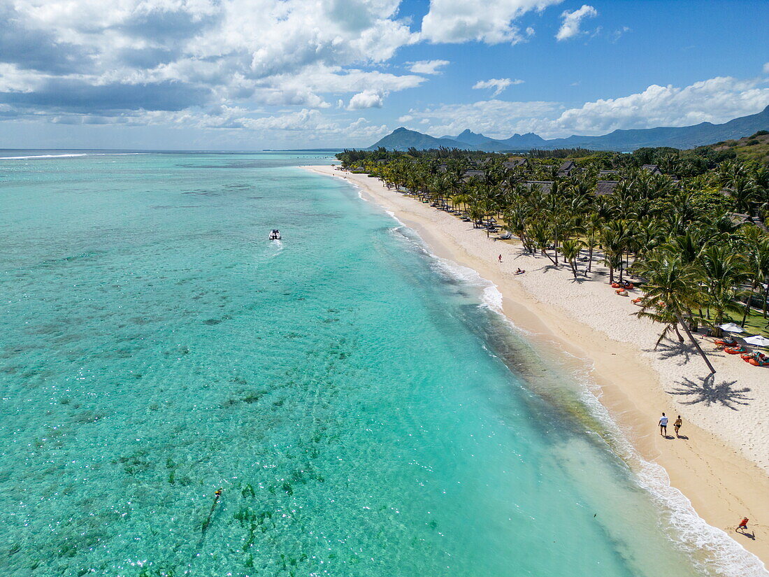  Aerial view of lagoon and beach at Dinarobin Beachcomber Golf Resort 