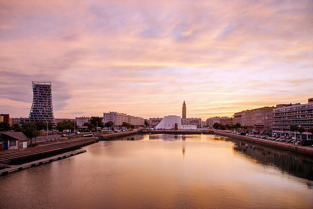  Bassin du Commerce with water reflection and view of the rotated Alta Tower by the architectural firm Hamonic Masson 