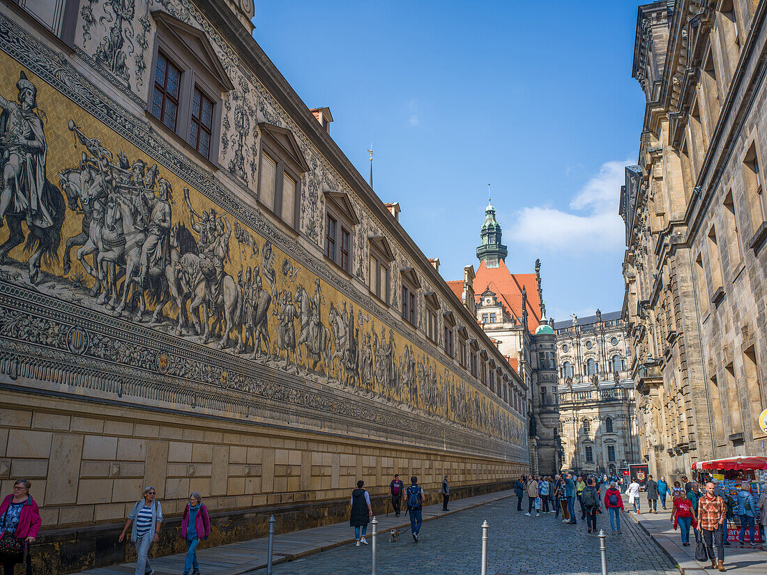 Fürstenzug als Wandgemälde, Altstadt, Dresden, Sachsen, Deutschland, Europa