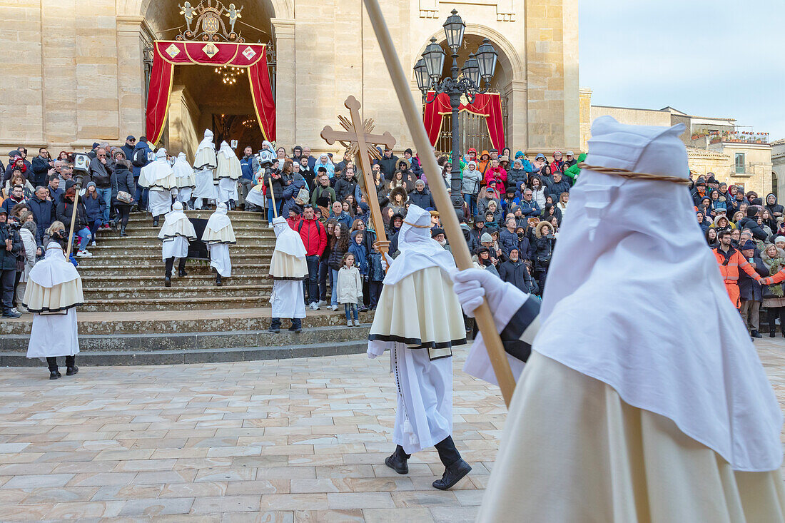 Good Friday procession entering Cathedral, Enna, Siclly, Italy