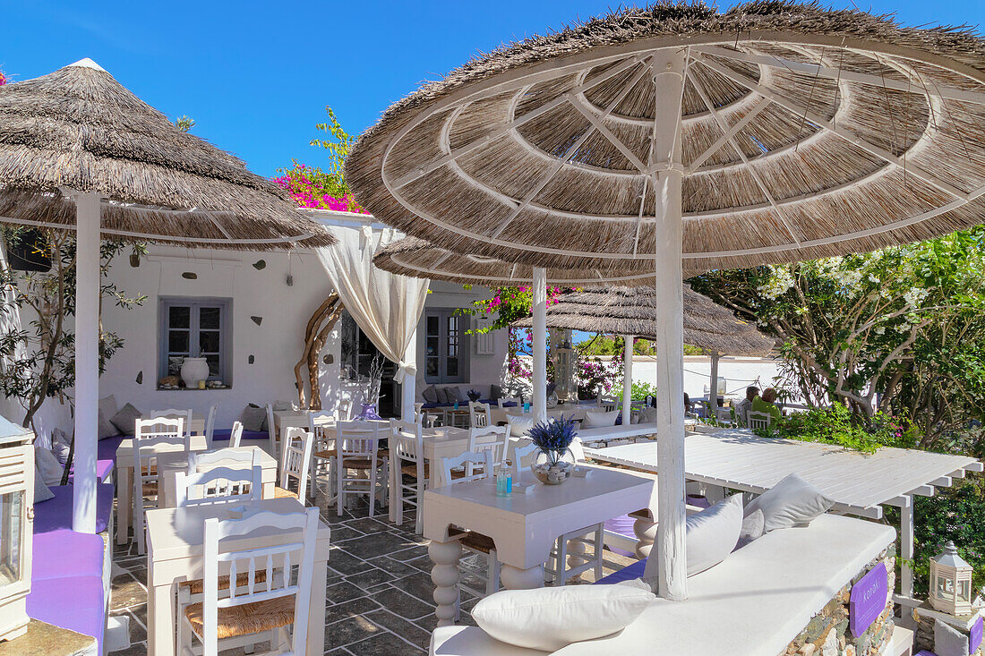 Kastro outdoor cafe bar and restaurant, Kastro, Sifnos Island, Cyclades Islands, Greece