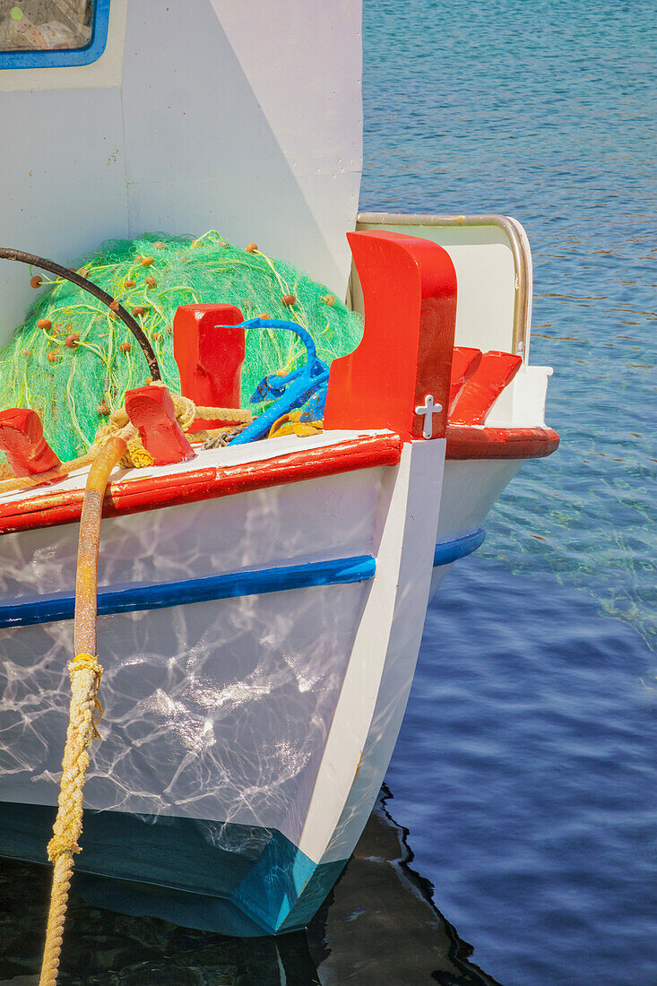 Trraditional fishing boat bow, Faros, Sifnos Island, Cyclades Islands, Greece