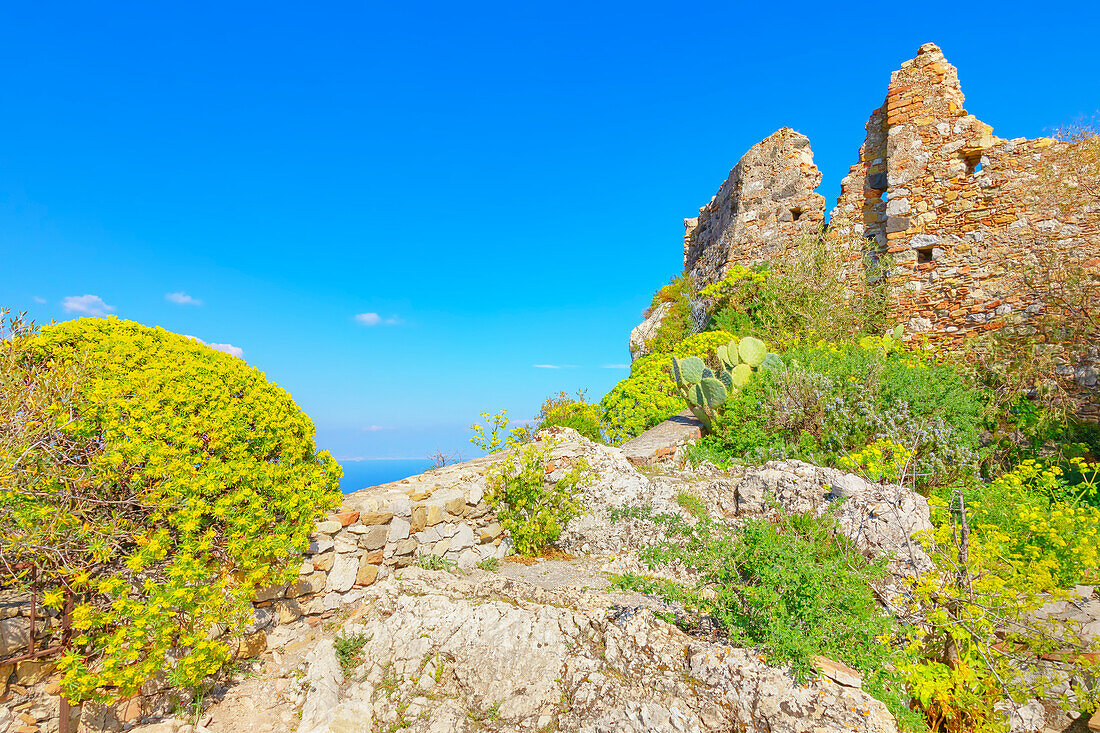  Ruinen der normannischen Burg, Castelmola, Taormina, Sizilien, Italien 