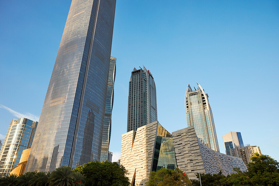 Modern high-rise buildings at the Huacheng Square. Zhujiang New Town, Tianhe District, Guangzhou, Guangdong Province, China.