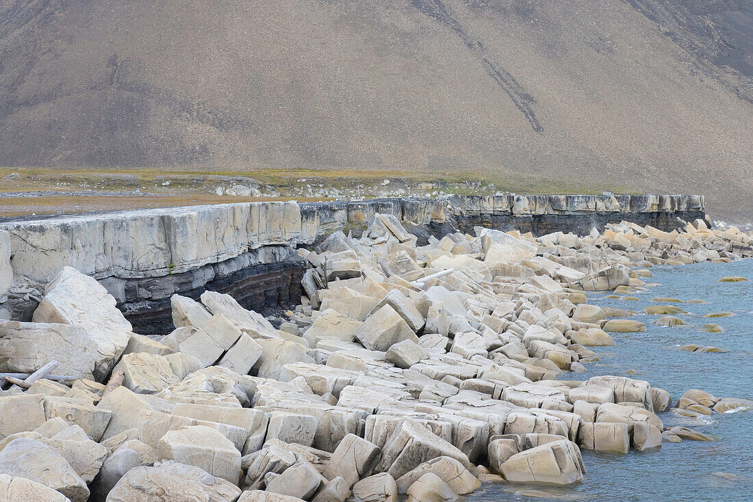  Rock formations on the coast near Boltodden, Kvalvagen, Spitsbergen, Norway 