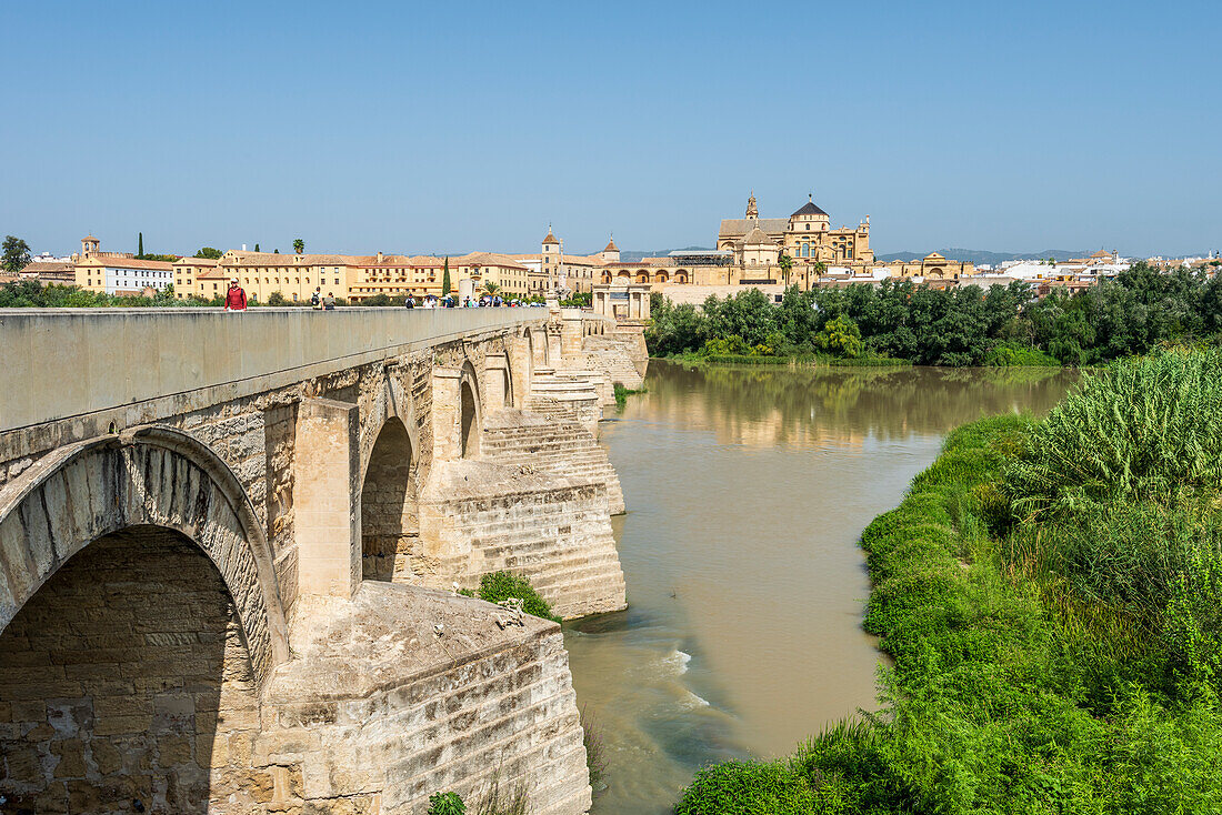  Puente Romano and Mezquita-Cathedral on the river Gudalquivir in Cordoba, Andalusia, Spain 