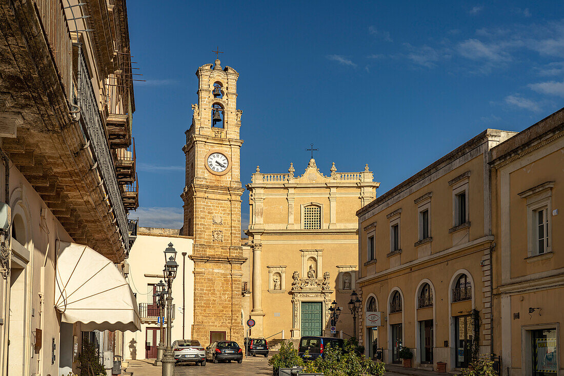  Clock tower and the church Chiesa di Maria Santissima Annunziata in Casarano, Apulia, Italy, Europe 